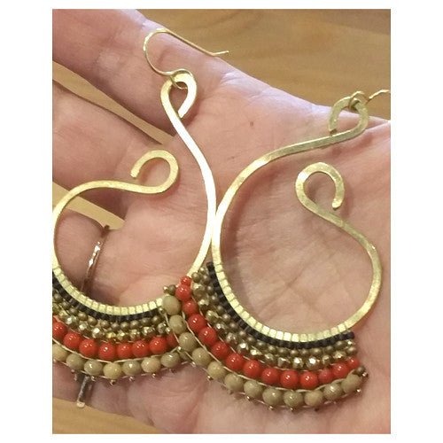 George Coral and Pyrite Earrings , Earrings - No Roses Metro, No Roses Jewelry Artisan Jewelry Los Angeles - 2 Secondary