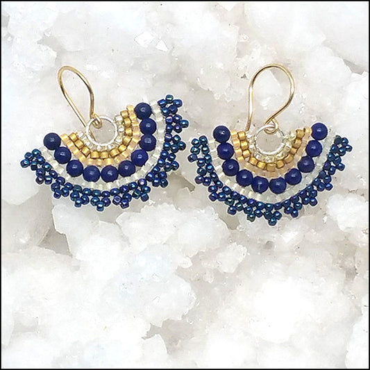Fan Earrings, Lapis and Gold Secondary