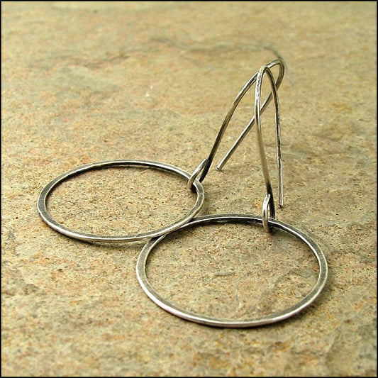 Oxidized Sterling Hoop Earrings , Earrings - No Roses Ore, No Roses Jewelry Artisan Jewelry Los Angeles - 1