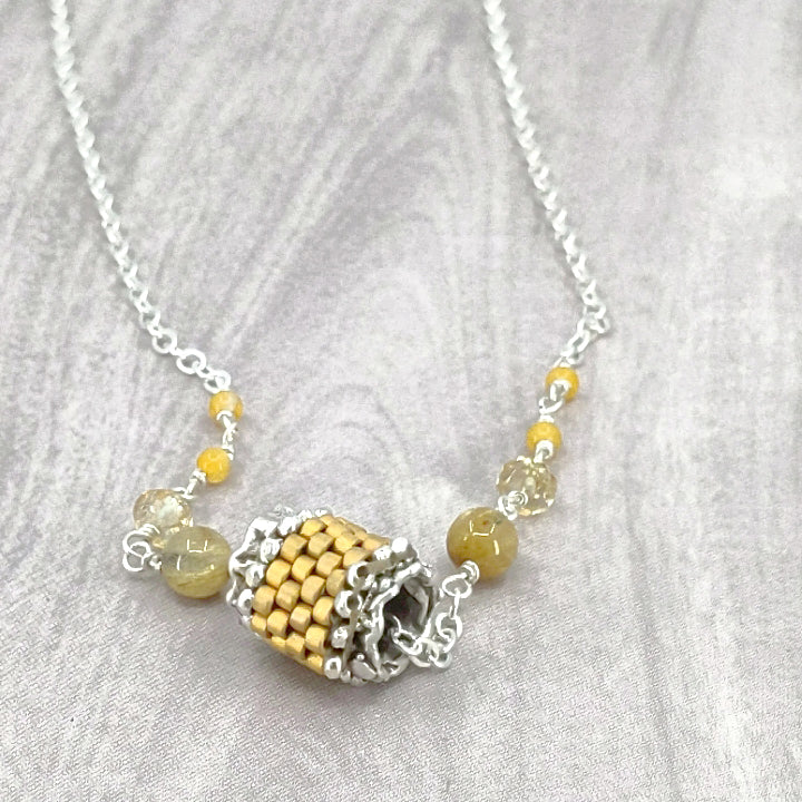 Galyina Silver Necklace | Citrine, Rutilated Quartz, Jade