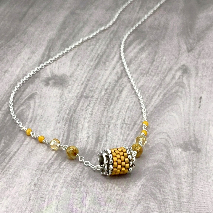 Galyina Silver Necklace | Citrine, Rutilated Quartz, Jade