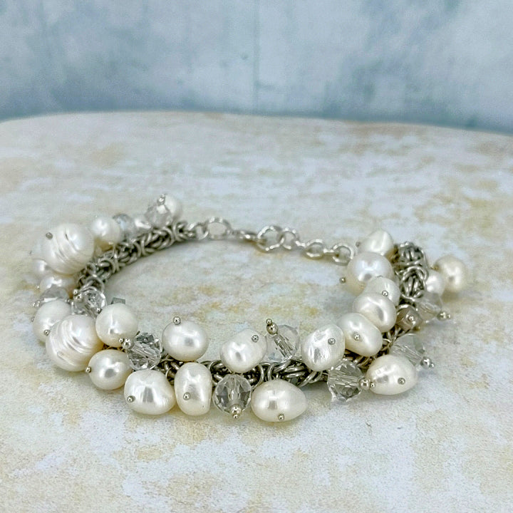 Modern Romance Pearl and Swarovski Crystals Bracelet