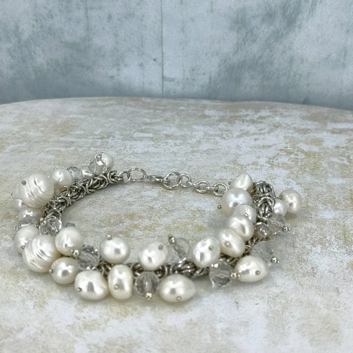 Modern Romance Pearl and Swarovski Crystals Bracelet