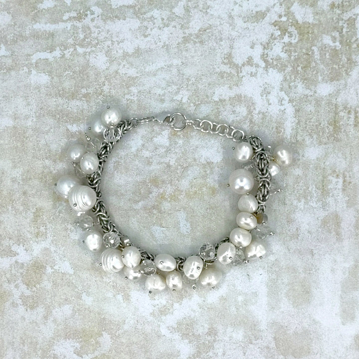 Modern Romance Pearl and Swarovski Crystals Bracelet