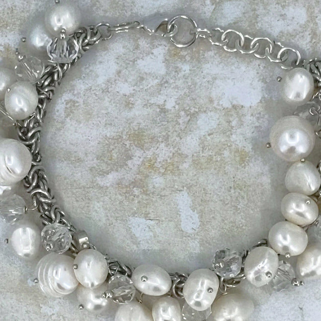 Modern Romance Pearl and Swarovski Crystals Bracelet