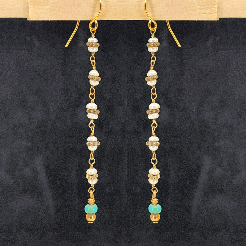 Slender Pearl and Turquoise Earrings