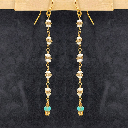 Slender Pearl and Turquoise Earrings Secondary